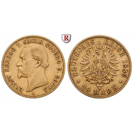 Deutsches Kaiserreich, Sachsen-Coburg-Gotha, Ernst II., 20 Mark 1886, A, ss+, J. 271