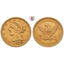 USA, 5 Dollars 1853, 7,52 g fein, ss-vz