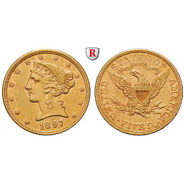 USA, 5 Dollars 1897, 7,52 g fein, ss-vz