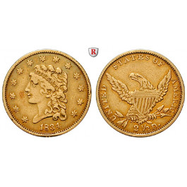 USA, 2 1/2 Dollars 1834, 3,76 g fein, ss