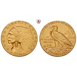 USA, 2 1/2 Dollars 1914, 3,76 g fein, vz