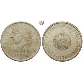 Weimarer Republik, 5 Reichsmark 1929, Lessing, F, f.vz, J. 336