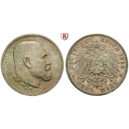 Deutsches Kaiserreich, Württemberg, Wilhelm II., 3 Mark 1916, Regierungsjubiläum, F, st/PP, J. 178
