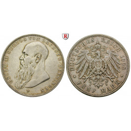 Deutsches Kaiserreich, Sachsen-Meiningen, Georg II., 5 Mark 1908, kurzer Bart, D, ss+, J. 153b