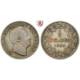 Baden, Grossherzogtum Baden, Karl Leopold Friedrich, 1/2 Gulden 1847, ss