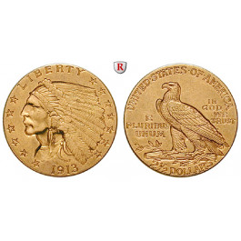 USA, 2 1/2 Dollars 1913, 3,76 g fein, vz