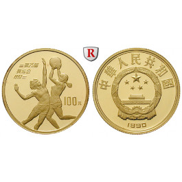 China, Volksrepublik, 100 Yuan 1990, 10,36 g fein, PP