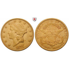 USA, 20 Dollars 1877, 30,09 g fein, ss