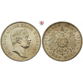 Deutsches Kaiserreich, Sachsen, Friedrich August III., 5 Mark 1914, E, f.vz/vz-st, J. 136