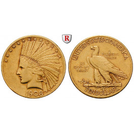 USA, 10 Dollars 1908, 15,05 g fein, ss+