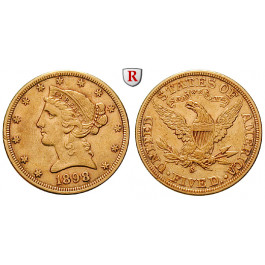 USA, 5 Dollars 1898, 7,52 g fein, ss+