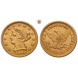 USA, 2 1/2 Dollars 1902, 3,76 g fein, ss-vz