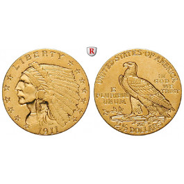USA, 2 1/2 Dollars 1911, 3,76 g fein, ss+