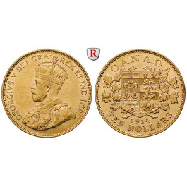 Kanada, George V., 10 Dollars 1914, 15,05 g fein, ss-vz/vz