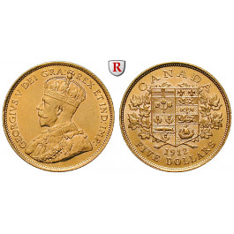 Kanada, George V., 5 Dollars 1912, 7,52 g fein, f.vz/vz-st