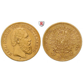 Deutsches Kaiserreich, Württemberg, Karl, 10 Mark 1872, F, ss, J. 289