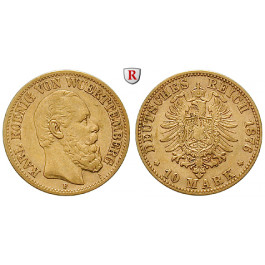 Deutsches Kaiserreich, Württemberg, Karl, 10 Mark 1876, F, ss, J. 292