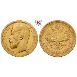 Russland, Nikolaus II., 15 Rubel 1897, 11,61 g fein, ss/ss-vz
