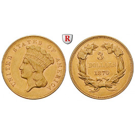 USA, 3 Dollars 1870, 4,5 g fein, vz