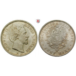 Deutsches Kaiserreich, Bayern, Ludwig II., 5 Mark 1876, D, vz-st, J. 42