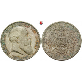 Deutsches Kaiserreich, Baden, Friedrich I., 5 Mark 1907, auf den Tod, G, f.st, J. 37