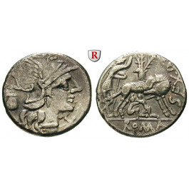 Römische Republik, Sext. Pompeius Fostlus, Denar 137 v.Chr., ss+