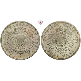 Deutsches Kaiserreich, Lübeck, 5 Mark 1907, A, PP, J. 83