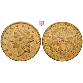 USA, 20 Dollars 1876, 30,09 g fein, ss+