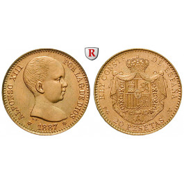 Spanien, Alfonso XIII., 20 Pesetas 1887 (1962), 6,0 g fein, vz-st