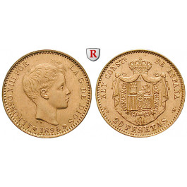 Spanien, Alfonso XIII., 20 Pesetas 1896 (1962), 5,81 g fein, vz-st