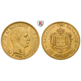 Griechenland, Georg I., 20 Drachmai 1884, 5,81 g fein, ss+