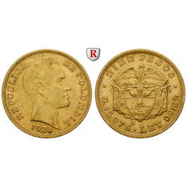 Kolumbien, Republik, 10 Pesos 1924, 14,65 g fein, ss+