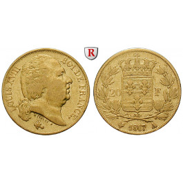 Frankreich, Louis XVIII., 20 Francs 1817, 5,81 g fein, ss