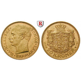 Dänemark, Frederik VIII., 20 Kroner 1909, 8,06 g fein, ss-vz/vz-st