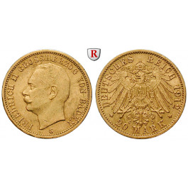 Deutsches Kaiserreich, Baden, Friedrich II., 20 Mark 1912, G, ss/vz, J. 192