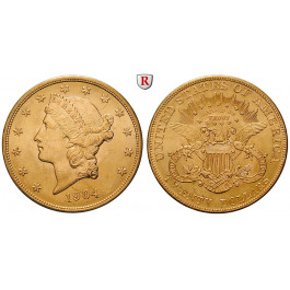 USA, 20 Dollars 1904, 30,09 g fein, vz-st