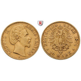 Deutsches Kaiserreich, Bayern, Ludwig II., 10 Mark 1874, D, ss-vz, J. 196