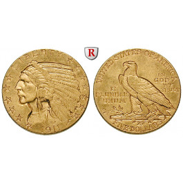 USA, 5 Dollars 1911, 7,52 g fein, vz