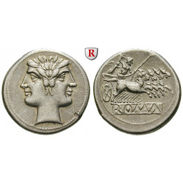 Römische Republik, Romano-kampanische Prägungen, Didrachme (Quadrigatus) 225-212 v.Chr., f.vz