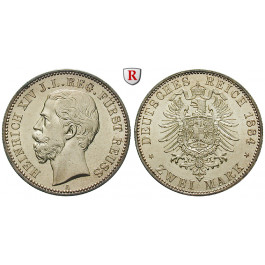 Deutsches Kaiserreich, Reuss-Schleiz, Heinrich XIV., 2 Mark 1884, A, vz/vz+, J. 120