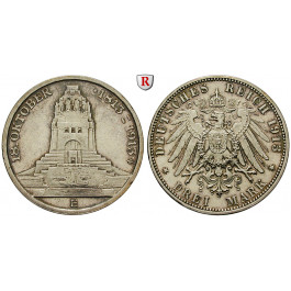 Deutsches Kaiserreich, Sachsen, Friedrich August III., 3 Mark 1913, Völkerschlacht, E, PP, J. 140