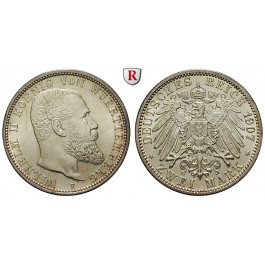 Deutsches Kaiserreich, Württemberg, Wilhelm II., 2 Mark 1907, F, vz-st, J. 174