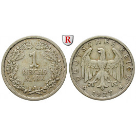 Weimarer Republik, 1 Reichsmark 1927, J, ss+, J. 319