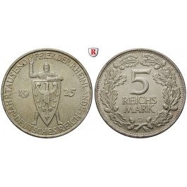 Weimarer Republik, 5 Reichsmark 1925, Rheinlande, D, f.vz, J. 322