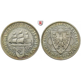 Weimarer Republik, 3 Reichsmark 1927, Bremerhaven, A, vz-st, J. 325