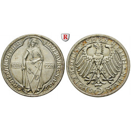 Weimarer Republik, 3 Reichsmark 1928, Naumburg, A, vz+, J. 333