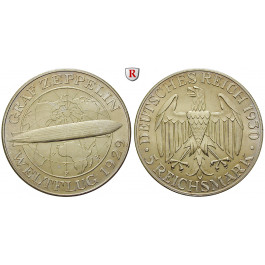 Weimarer Republik, 5 Reichsmark 1930, Zeppelin, F, vz/vz-st, J. 343