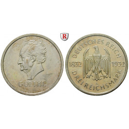 Weimarer Republik, 3 Reichsmark 1932, Goethe, A, vz aus PP, J. 350