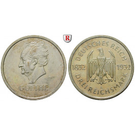 Weimarer Republik, 3 Reichsmark 1932, Goethe, A, vz aus PP, J. 350
