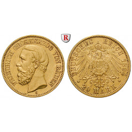 Deutsches Kaiserreich, Baden, Friedrich I., 20 Mark 1894, G, ss-vz, J. 189